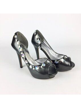Johnathan Kayne Womens Galactica 963 Pewter Platform Heels Crystals size 7.5